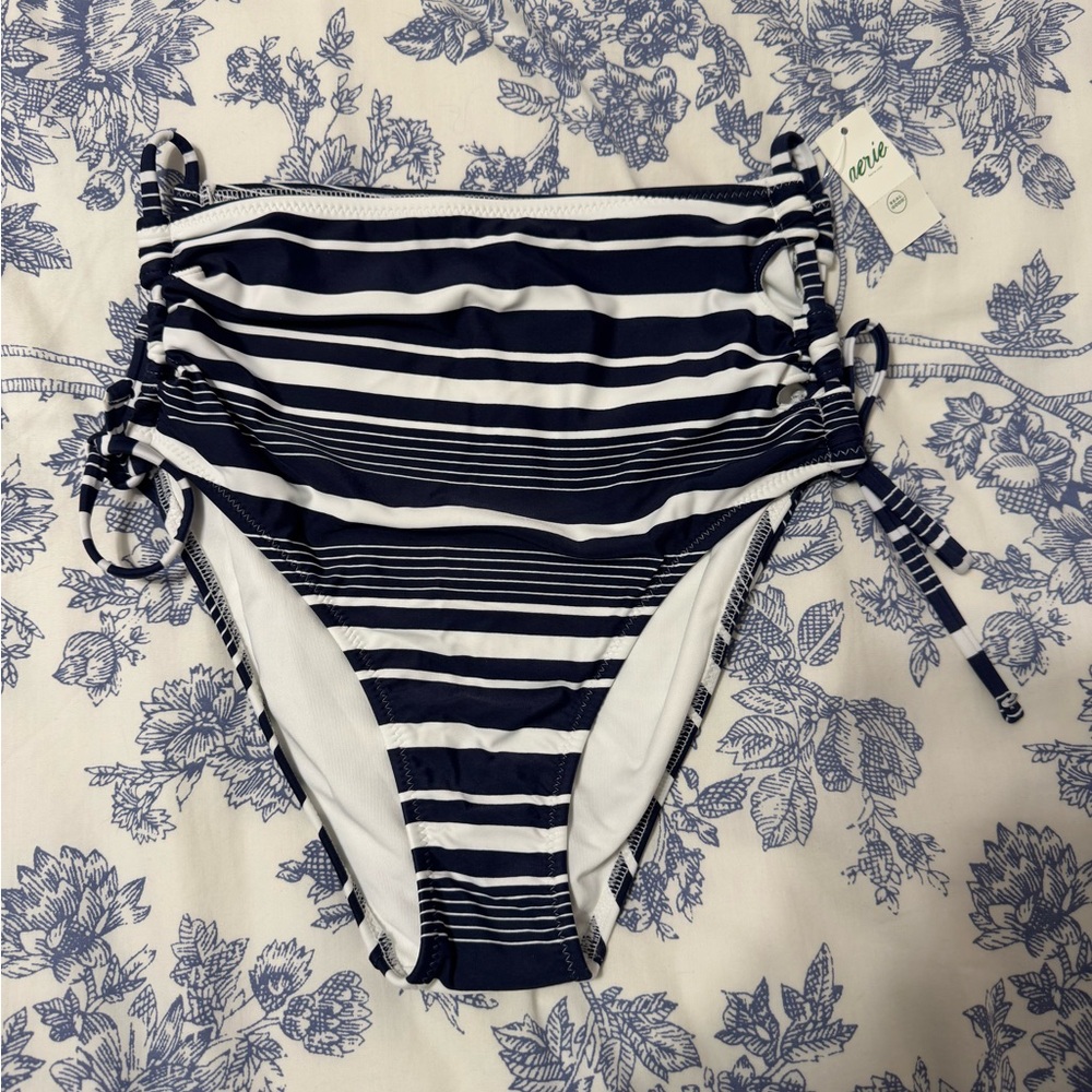 NWT Aerie Navy and White Striped Bikini Bottom Size S
